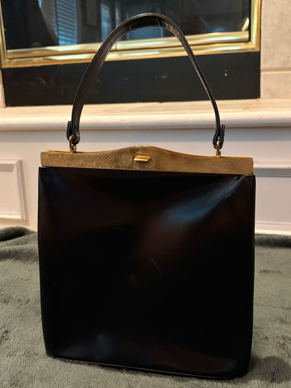 Vintage Coblentz Original Black Leather Handbag | Gold Frame